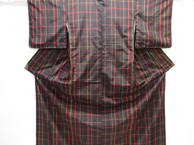 JAPANESE KIMONO / KIMONO ENSEMBLE / SILK / YONEZAWA TSUMUGI / GRID